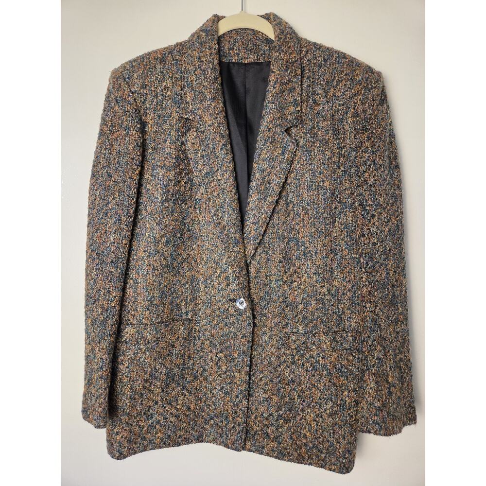 Vtg 80's WLBW Womens 14 Blazer Lined Wool Mohair Blend Fall Colors USA Made EUC